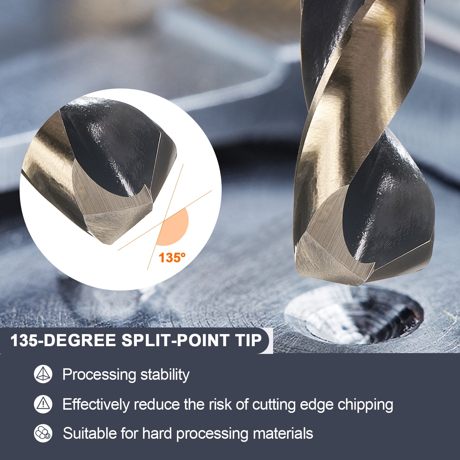 Uxcell 3/4" Drill Bit 1/2" Reduced Shank M35 Cobalt High-Speed Steel Twist Black Nitriding Surface 135° Drill for Steel Alloy Cast Iron High Hardness Materials