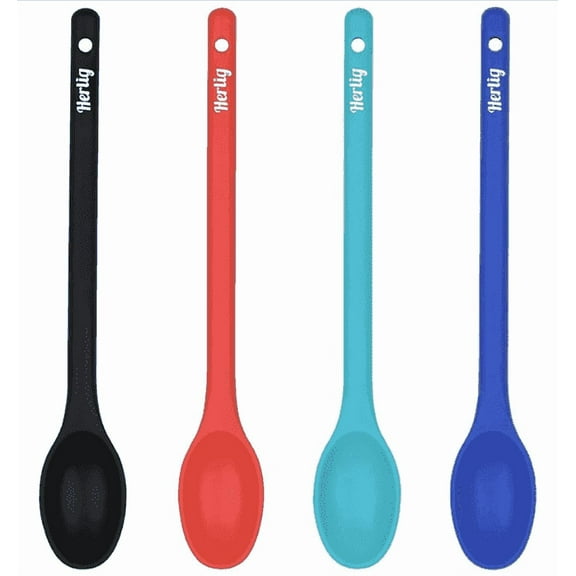 Herlig 4-Piece Large Silicone Mixing Spoon Set – 12" Heat-Resistant, Non-Stick Cooking & Baking Utensils