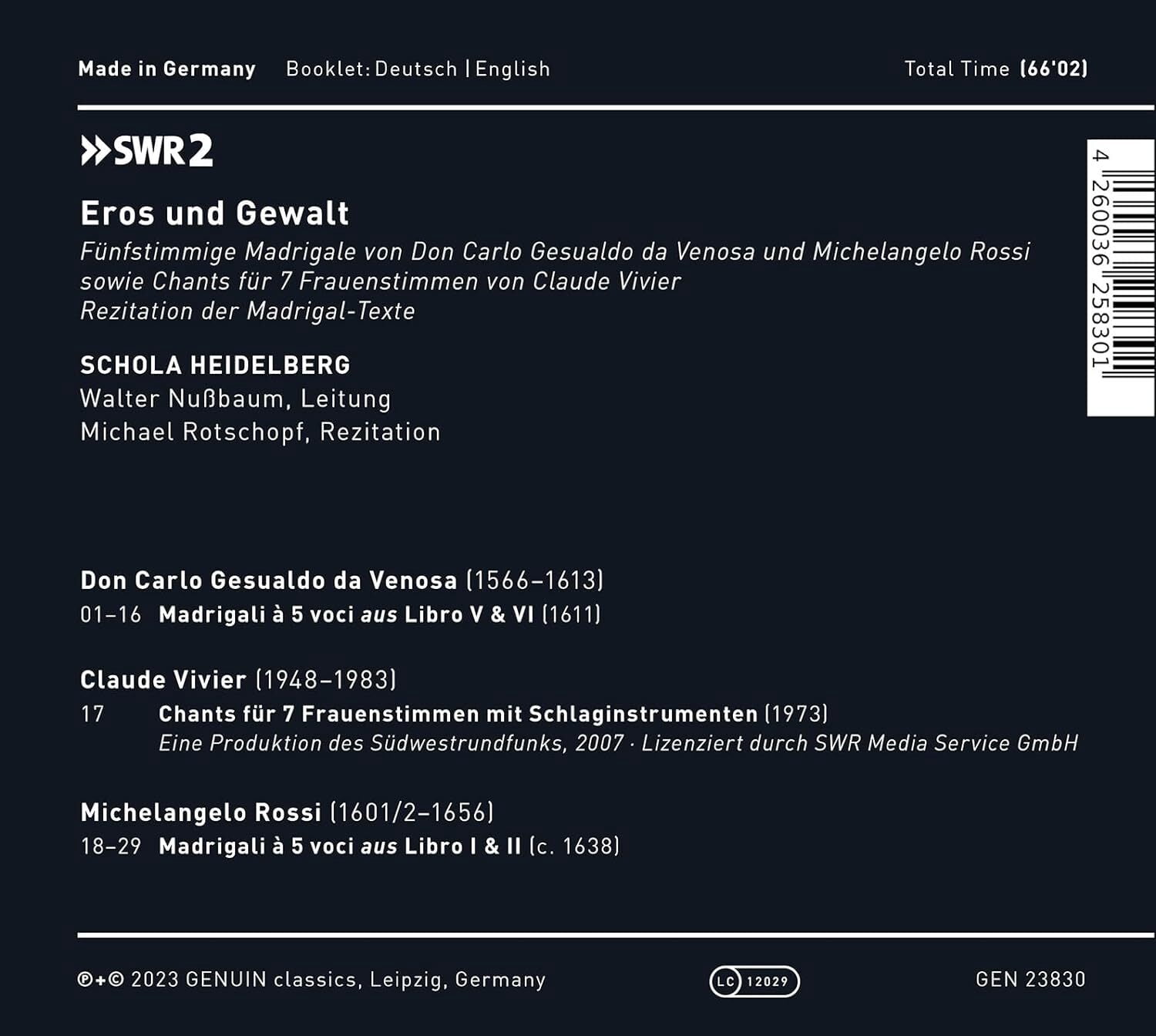 Schola Heidelberg - Eros Und Gewalt - Music & Performance - CD