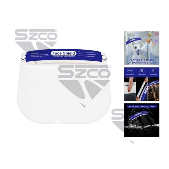 SZCO Face Shield Splash Protection 2-Pack, Clear Full Face Cover, Adjustable Band, Comfortable & High-Quality