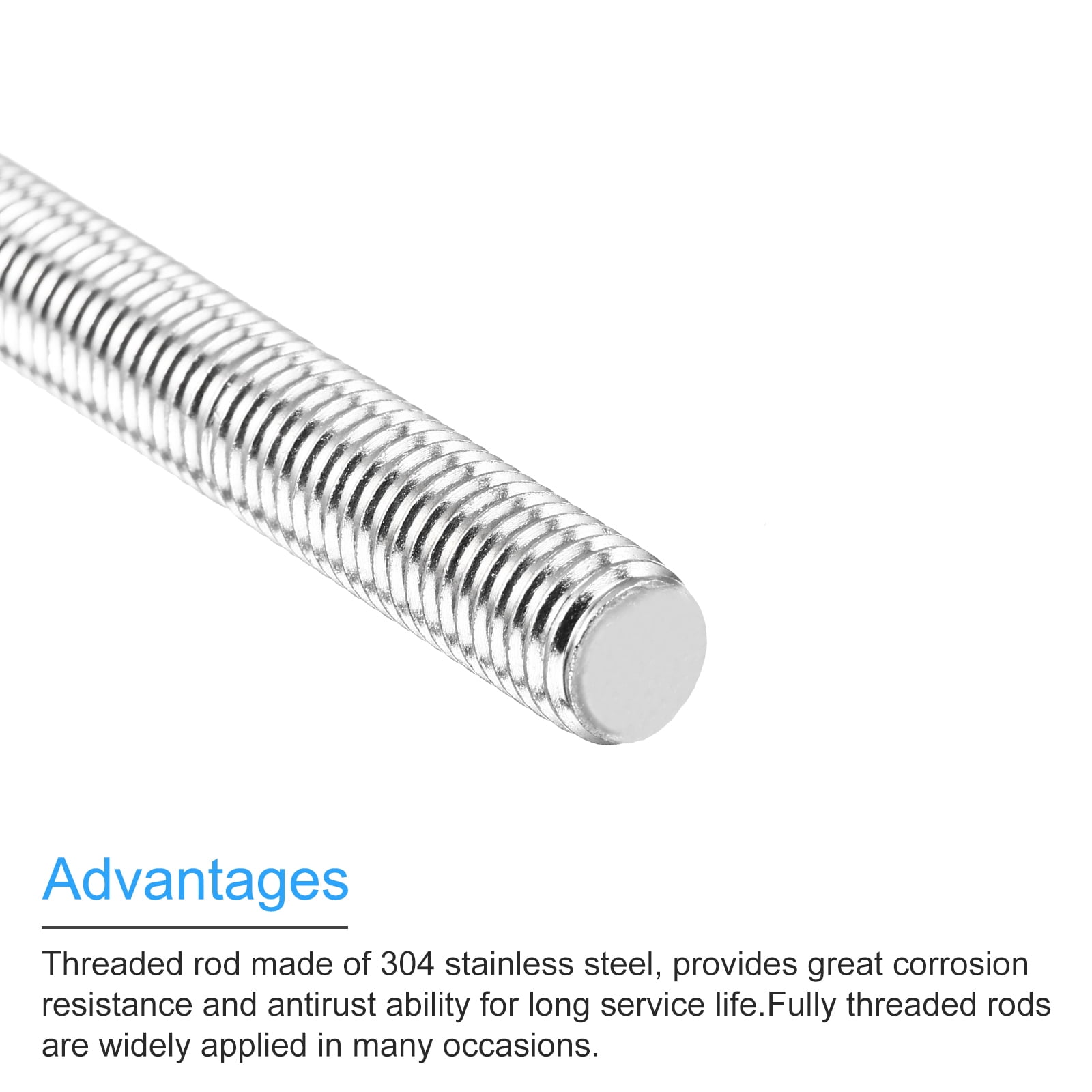 Fully Threaded Rod M10 x 200mm 1.5mm Pitch 304 Stainless Steel Right Hands 4pcs
