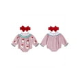 thumbnail image 2 of Rdhnmea Newborn Baby Girl Christmas Outfit Gingerbread Smocked Bubble Romper Candy Cane Plaid Jumpsuits with Bow Headband My First Xmas Clothes, 2 of 9