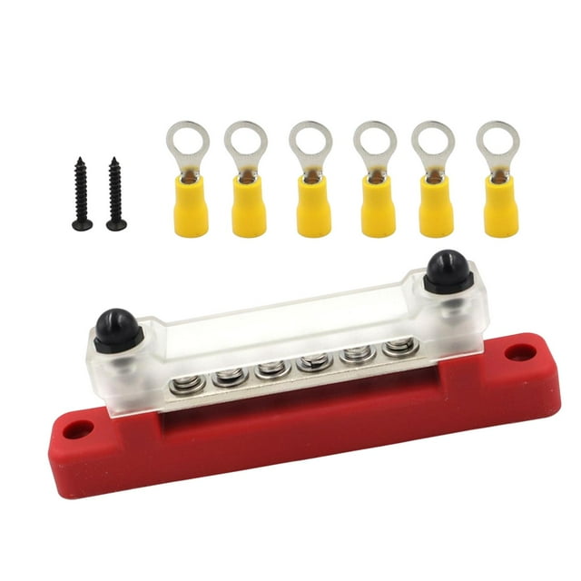 Bloque de terminales de distribución de energía con cubierta, barra colectora de 150 a para automóviles marinos automotrices 6 vías rojo Sunnimix Bloque de distribución de energía