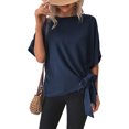 thumbnail image 1 of Camisa de manga corta para mujer, cuello redondo, dobladillo con nudo, Color puro, corte holgado, Top informal para mujer para citas, compras diarias, 1 of 6