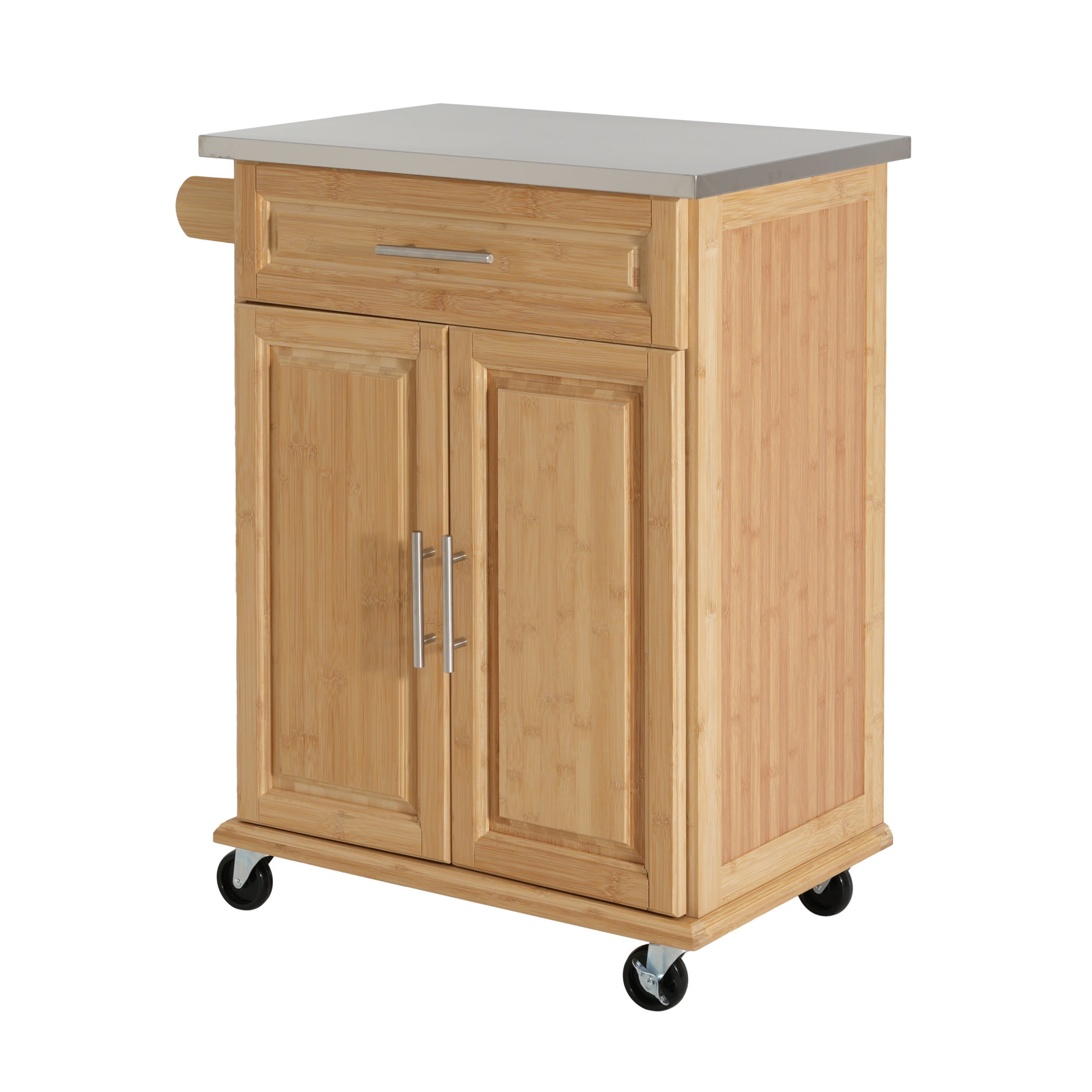 Christopher Knight Home Rolling Kitchen Cart with Stainless Steel Top, Drawer and Cabinet, Natural
