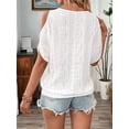 thumbnail image 4 of Women'S Cold Shoulder Eyelet Tops Crew Neck Batwing Sleeve T-Shirts Textured Knit White XXL, 4 of 9