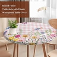 thumbnail image 4 of Wildflowers Round Tablecloth, Fitted Table Cover with Elastic for 36"-44" Round Tables, Spring Watercolor Tulip Floral Leaf Pink Plaid Table Cloth Outdoor Indoor Dinning Party Waterproof Tablecloths, 4 of 7