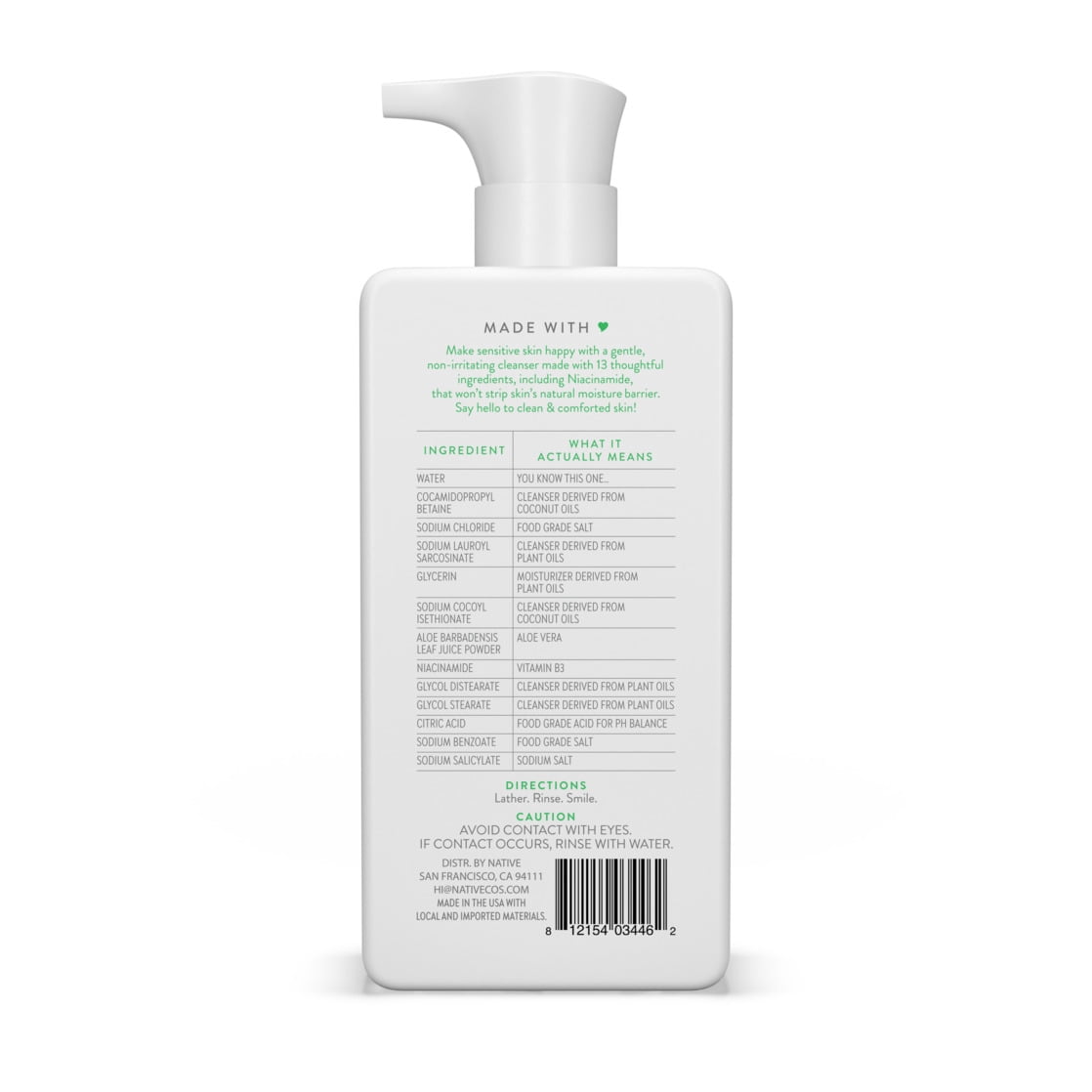 Native Sensitive Facial Cleanser Unscented Sulfate-Free For All Skin Types 12 oz