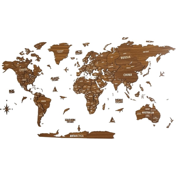 ColorfullWorlds 3D Wood World Map Travel Map Gift Idea Wooden Wall Art (XL - L. Brown)