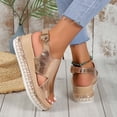 thumbnail image 4 of YgkuHd Women's Casual Wedge Sandals Glossy Metallic Faux Leather Upper Open Toe Woven Espadrille Sole Slide Style Gold,7, 4 of 9