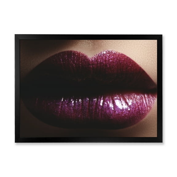 Designart 'Close-Up Of Woman Plump Lips With Glitter' Modern Framed Art Print