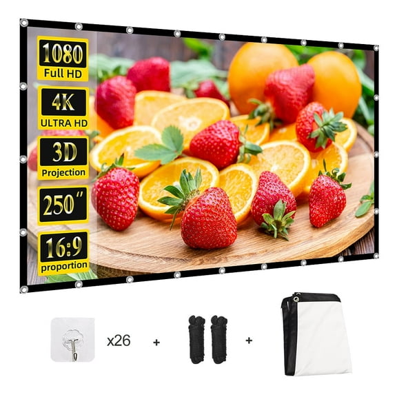 250 inch Outdoor Projector Screen,Foldable Washable Indoor Portable Projection Screen Projector 4K 16:9 HD Rear Front Movies Screen for Backyard Home Theater Office