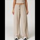 thumbnail image 4 of Pantalones Deportivos Casuales Holgados de Pierna para Mujer, Rectos, de Tiro Bajo, con Bolsillos con Cordón Elástico Albaricoque L, 4 of 9