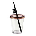 thumbnail image 3 of Vaso de plástico transparente moderno con tapa y pajita, fácil de transportar, transparente Marrón, 3 of 9