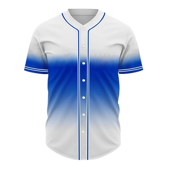 breaise Gradient Baseball Jersey Hip Hop Button Down Shirts Stitched Personalized Name Number for Men Boys Uniform Personalized Baseball Shirts Blue S