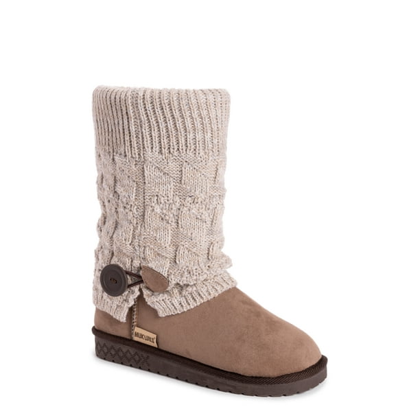 Muk Luks Women's Janie Faux Fur Lined Side Button Cable Knit Boot