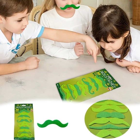 St. Patrick's Day Decorations Irish Party Accessory 12 Piece Green Mustaches Set Soft Self