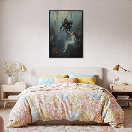 Fantasy Underwater Mermaid Wall Art, Dark Mythical Decor, Unframed Paper Print Size 8x12