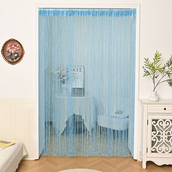 Flat Silver Thread Beaded Door Curtain Tassel Room Divider Partition for Living Room Bedroom Entryway Window Decoration 1 Count