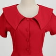 thumbnail image 5 of XFLWAM Women's 1950s Retro Dress Vintage Short Sleeve Button Down A-Line Swing Midi Dresses Crew Neck Solid Color Evening Prom Gown Red L, 5 of 6