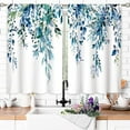 thumbnail image 2 of Teal Eucalyptus Botanical Leaves Floral Small Kitchen Curtains Blue Flower Window Treatment Wildflower Plant Cafe Short Window Curtains for Bathroom Room Tier Treatment Drapes 27.5x39 inch, 2 of 6