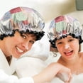 thumbnail image 6 of Shower Caps,Pioneer Flower Floral Print Pattern Waterproof Shower Cap for Women 4 Pieces,Double Reusable Hair Cover for Shower PEVA Elastic Stretch Hem, 6 of 7