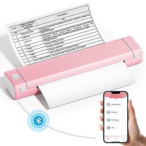 Impresora térmica portátil ASprink M08F-BT-PK, inalámbrica, sin tinta, 8,5 x 11 pulgadas, para negocios, viajes y plantillas de tatuajes.