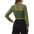 thumbnail image 3 of INSPIRE CHIC Women's Sheer Crochet Lace Long Sleeve Zipper Cropped Bomber Jacket, 3 of 5