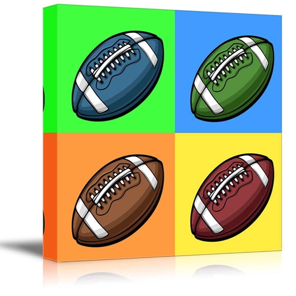 wall26 - Canvas Wall Art - Multi-Color Pop Art with Football - Giclee Print Gallery Wrap Modern Home Art Ready to Hang - 12" x 12"
