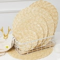 thumbnail image 6 of DRAFIDEEP 1Pack Wheat Straw Round Placemat Heat Resistant Tableware Cushion 14.15in Yellow, 6 of 8