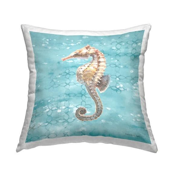 Stupell Industries Aquatic Seahorse Blue Pattern Square Decorative Printed Throw Pillow, 18 x 18