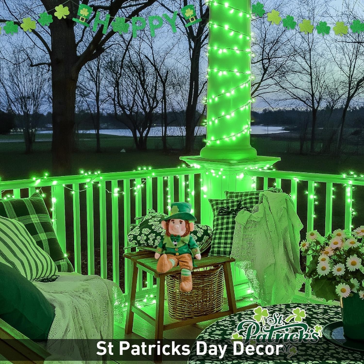 JMEXSUSS St Patricks Day Decorations, Connectable 100 LED St Patricks Day Lights, 8 Modes Plug-in Green Christmas Lights Indoor, 33ft Clear Wire Grinch Green String Light Outdoor for Grinch Tree Deco