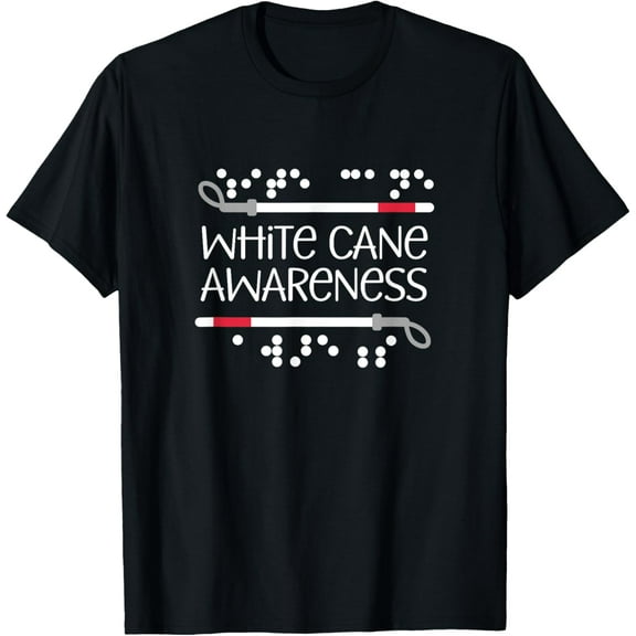 Visual Braille White Cane Awareness Blind Low Vision TVI T-ShirtMen's and women's gift, black and white T-shirt, size: Extra large S-4XL