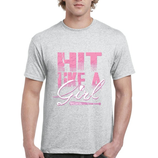 Artix Mens Hit Like A Girl Pink Softball Short Sleeve TShirt