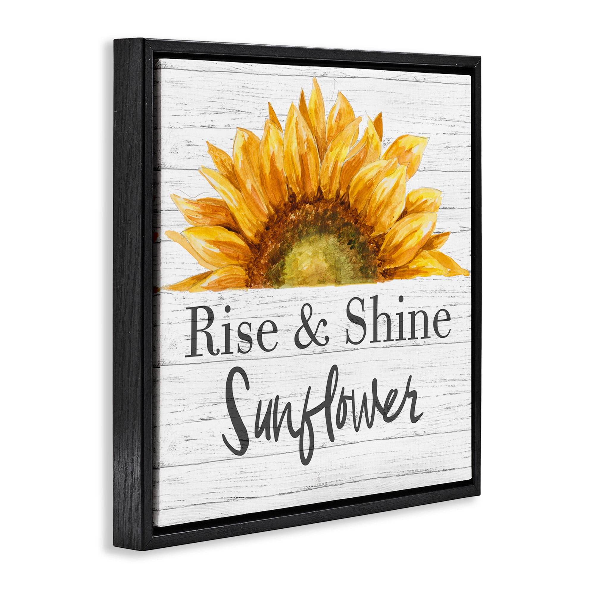 Stupell Industries Rise and Shine Sunflower Botanical & Floral Painting Black Floater Framed Canvas Art Print Wall Art, 18 x 18