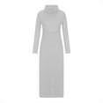 thumbnail image 4 of KIHOUT Robe Maxi Femme Couleur Unie Col Haut Manches Longues Patchwork Poches Grand Ourlet Longue Jupe, 4 of 5