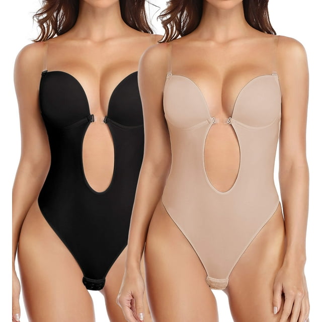MANIFIQUE Women's Backless Bodysuit with UPlunge Bra and Seamless Thong Body Shaper