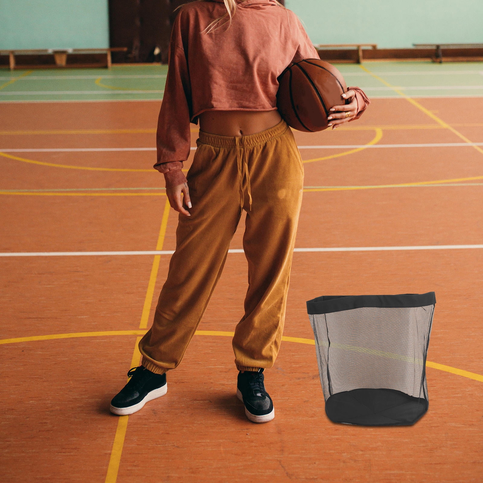 OUNONA Large Black Mesh Sports Gear Bag with Drawstring Closure, 28 x 40 inches, Ideal for Football Basketball Baseball Fans