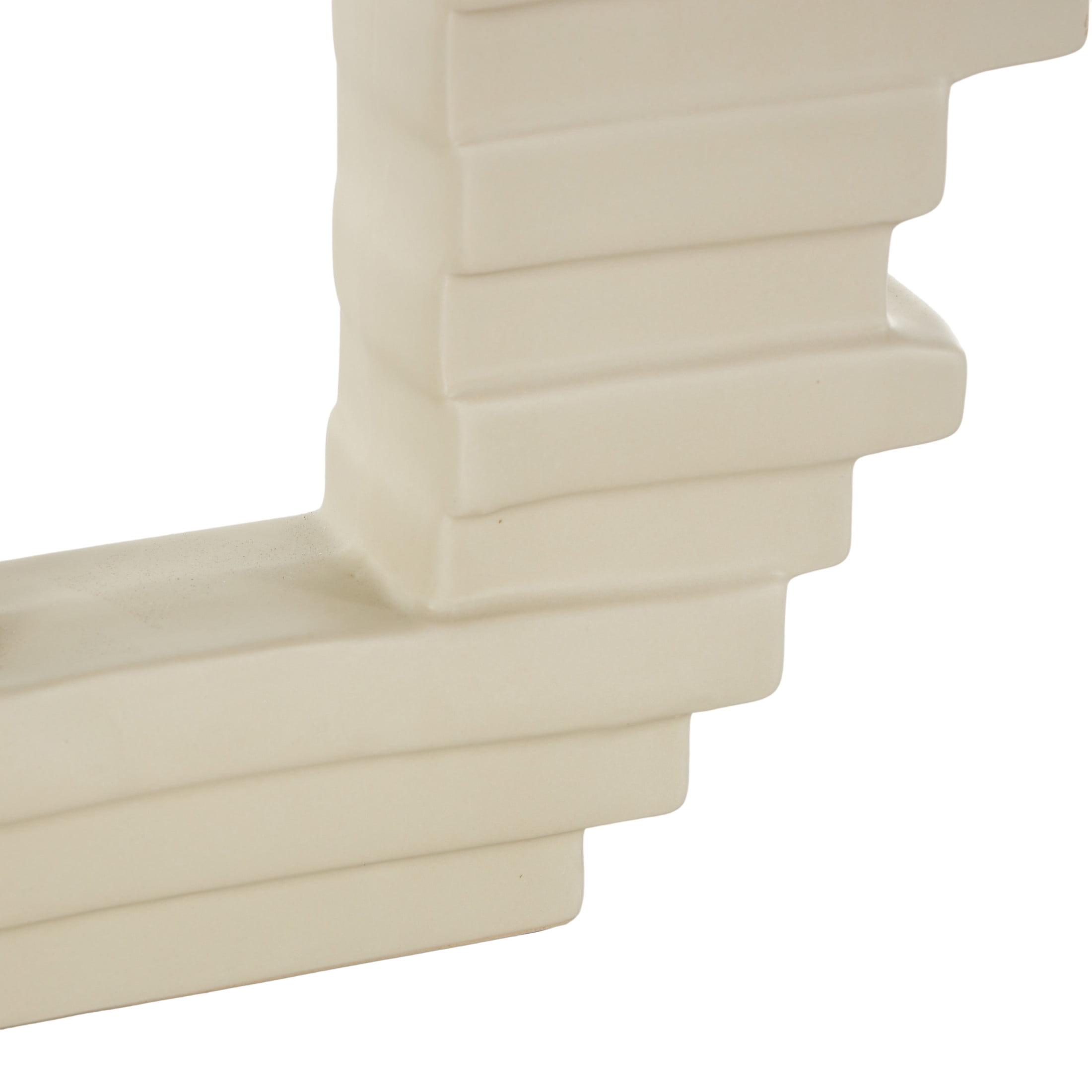 DecMode 12" Abstract Cream Ceramic Vase with Rectangular Center Cutout