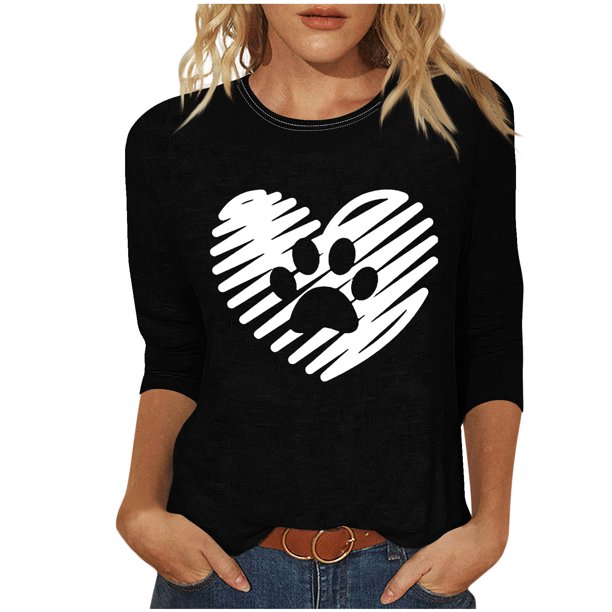 Tops de Cuello Redondo para las Mujeres Moda Impresa 3/4 Mangas Blusa Casual Top, Estante de Imitación