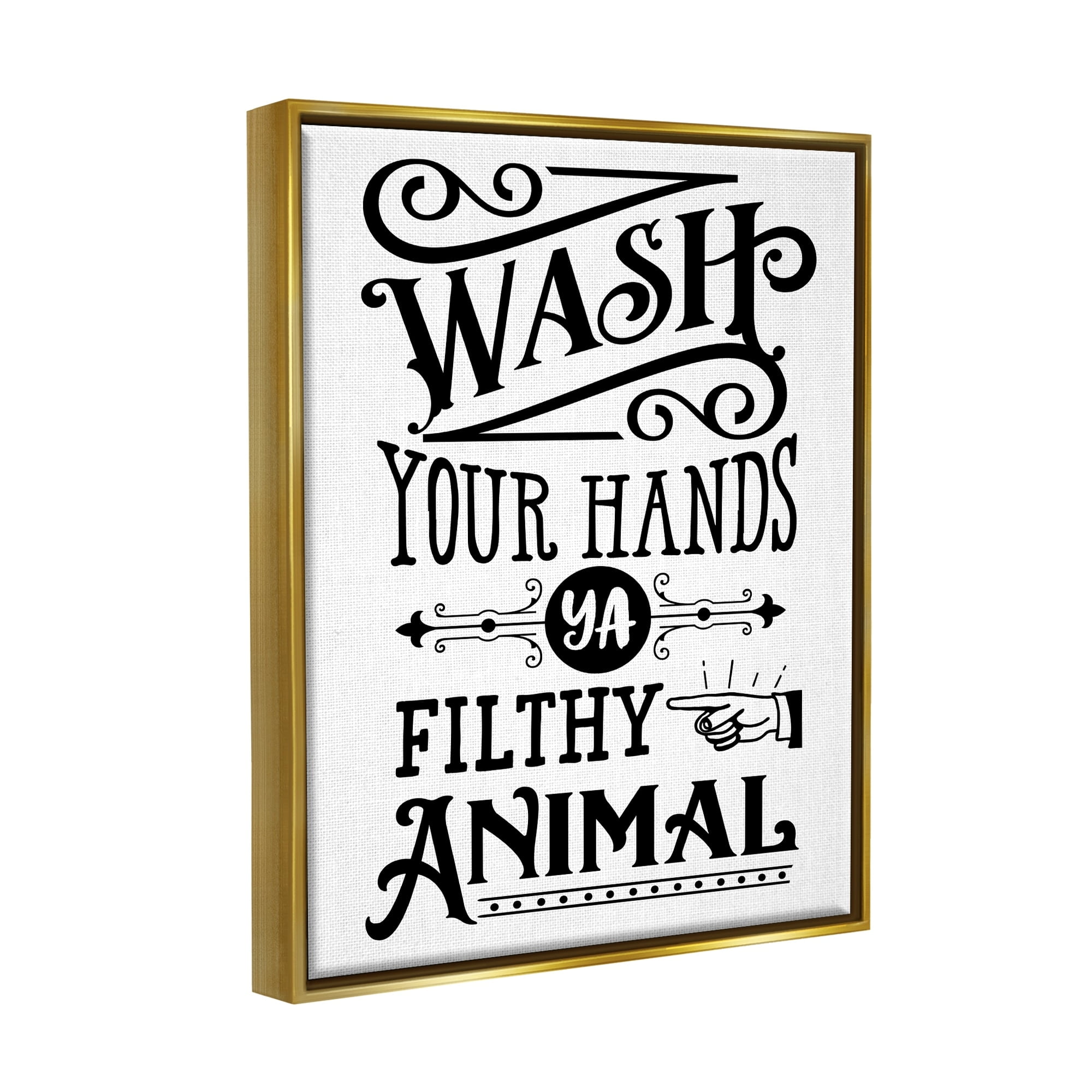 Stupell Industries Wash Your Hands Vintage Symbol Serif Typography Graphic Art Metallic Gold Floating Framed Canvas Print Wall Art, Design by Lettered and Lined