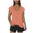 thumbnail image 2 of HBYJLZYG Slim Fashion Women's Casual Solid Color Short Sleeve Round-Neck Blouses Shirts, 2 of 7
