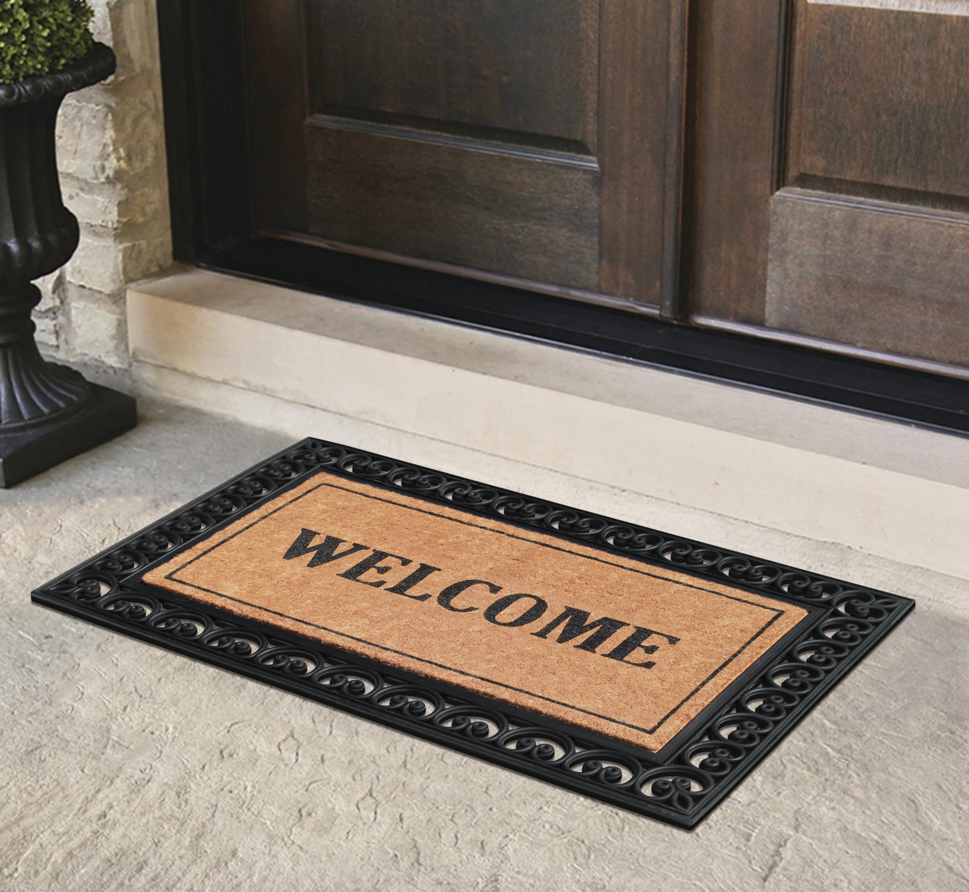 A1HC 30"x48" Outdoor Coir & Rubber Door Mat, Heavy-Duty, Durable, Fade-Resistant Front Porch Welcome Mat, Black Paisley Design