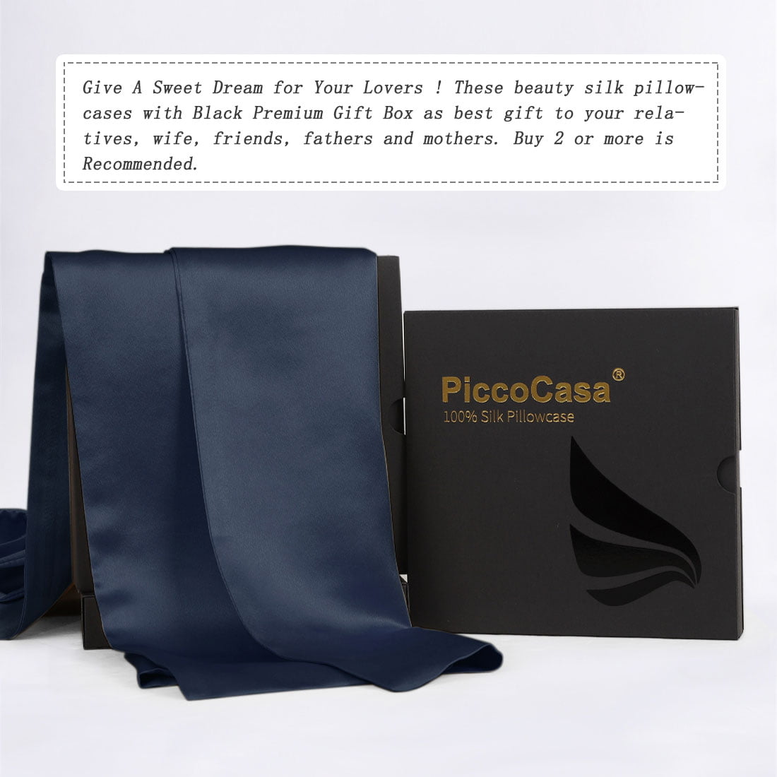 PiccoCasa 2Pcs 22 Momme Pure Silk Pillowcases, Navy Queen(20"x30") - image 3 of 6
