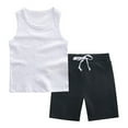 thumbnail image 2 of Baby Boy Outfits Toddler Clothes Child Kids Spring Summer Cotton Solid Print Short Sleeved Beach 6 12 18 24Months 2T 3T T-shirt with Elastic Waist Shorts Pajamas & Dailywear Set Two Pieces, 2 of 3