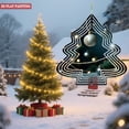 thumbnail image 3 of Stylish Metal Hanging Christmas Tree Wind Spinner - Festive Garden Decoration with Concentric Lines & White Ornament Design, 3 of 7