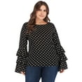 thumbnail image 2 of LELINTA Women Plus Size Chiffon Blouse Tops Classic Dots Trumpet Long Sleeve Shirt Black XL-6XL, 2 of 8