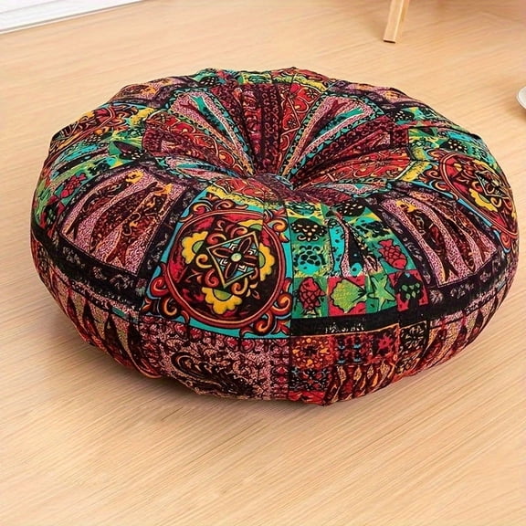 Bohemian Style Round Thick Cushion for Office, Ethnic Fabric Yoga Mat Floor Pillow Car Living Room Home Decor Seat Pad, Meditation Mat