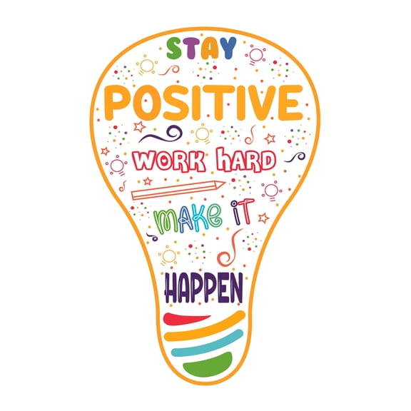 CLASSROOM - Stay Positive Work Hard Make It Happen - Multicolored Lettering Art Inspirational Quotes Decoration Bulb Doodle Art Design Removable Vinyl Classroom Study Room Wall Decal 12" x 20"