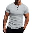 thumbnail image 2 of Fnnxeal Mens T-Shirts Button Short Sleeve Crew Neck Casual Summer Solid Gray Shirts for Men Size M, 2 of 6